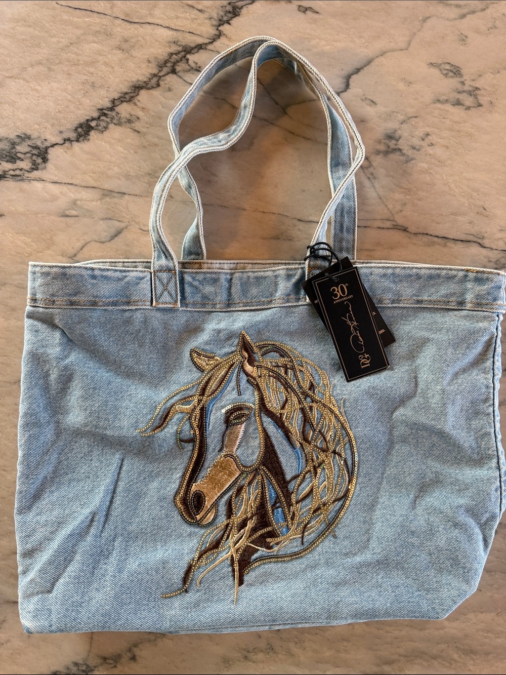 DG2 by Diane Gilman Denim Tote Bag with Embroidered Horse Design